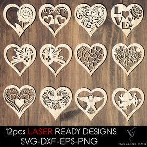 Valentine&#39;s Day Laser Cut Heart Designs: Angel, Love SVG (Digital Download)