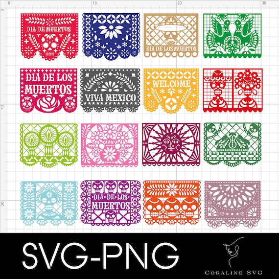 Papel Picado Clipart: Mexican Fiesta Bunting Banner (SVG, PNG, PDF)