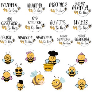 Paquete de SVG de familia a abeja, SVG de mamá a abeja, SVG de baby shower, SVG de bebé abeja, SVG de embarazada, Chef Bee, Queen Bee, archivos de corte Silhouette y Cricut