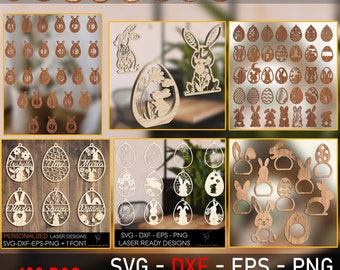 Easter SVG Bundle: Bunny, Eggs, Ornaments (100pcs) (Digital Download)