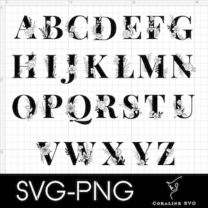 Bloemen alfabet A tot Z SVG PNG, bloemen letter Svg, botanisch alfabet, lettertype Png, letter gesneden bestanden, Rose Floral Png, alfabet Cricut Svg
