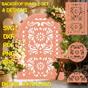 Papel Picado achtergrond SVG-bundel, Mexicaanse boog Svg Dxf Png Pdf Eps, Fiesta Baby Shower bruiloft digitale decorbestanden, INSTANT DOWNLOAD