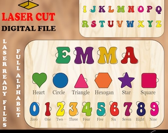 Laser Cut Name Puzzle SVG: Numbers & Shapes Puzzle Template (Digital Download)