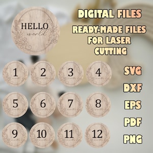 Archivos cortados con láser con saludos florales y hitos mensuales, SVG de hitos del bebé, archivos digitales Glowforge para recién nacidos