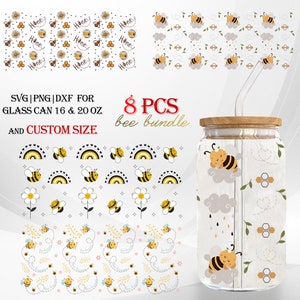 Bee bundel glazen blikje • 16oz 20oz glas blikje gesneden bestanden en aangepast formaat, honingbij svg, Bee happy png, Svg Dxf png-bestanden, cricut en silhouet