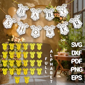 Spitze-Baby-Dusche-Banner SVG • Strampelanzug-Baby-Dusche-Girlande, Papier-Picado-Svg, Babypartyschild Cricut-Datei, Laser geschnitten Dxf Pdf Sofort-Download