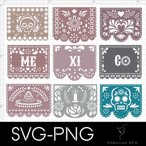 9 Plantillas SVG de Papel Picado: Archivos de corte de banner Fiesta (descarga digital)