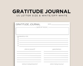 Simple Minimal Gratitude Journal Digital with Prompts, Gratitude Journal Digital, Digital Gratitude Journal Page (US Letter Size)