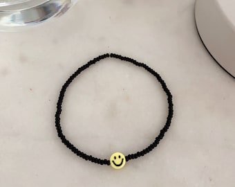 Perlenarmband Smiley schwarz | für sie und für ihn | Freundschaftsarmband, Geschenk, Muttertag, Geburtstag