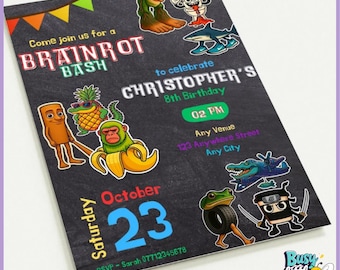 Invitation d'anniversaire italienne Brainrot | Modèle de toile modifiable | Invitation numérique à une soirée meme