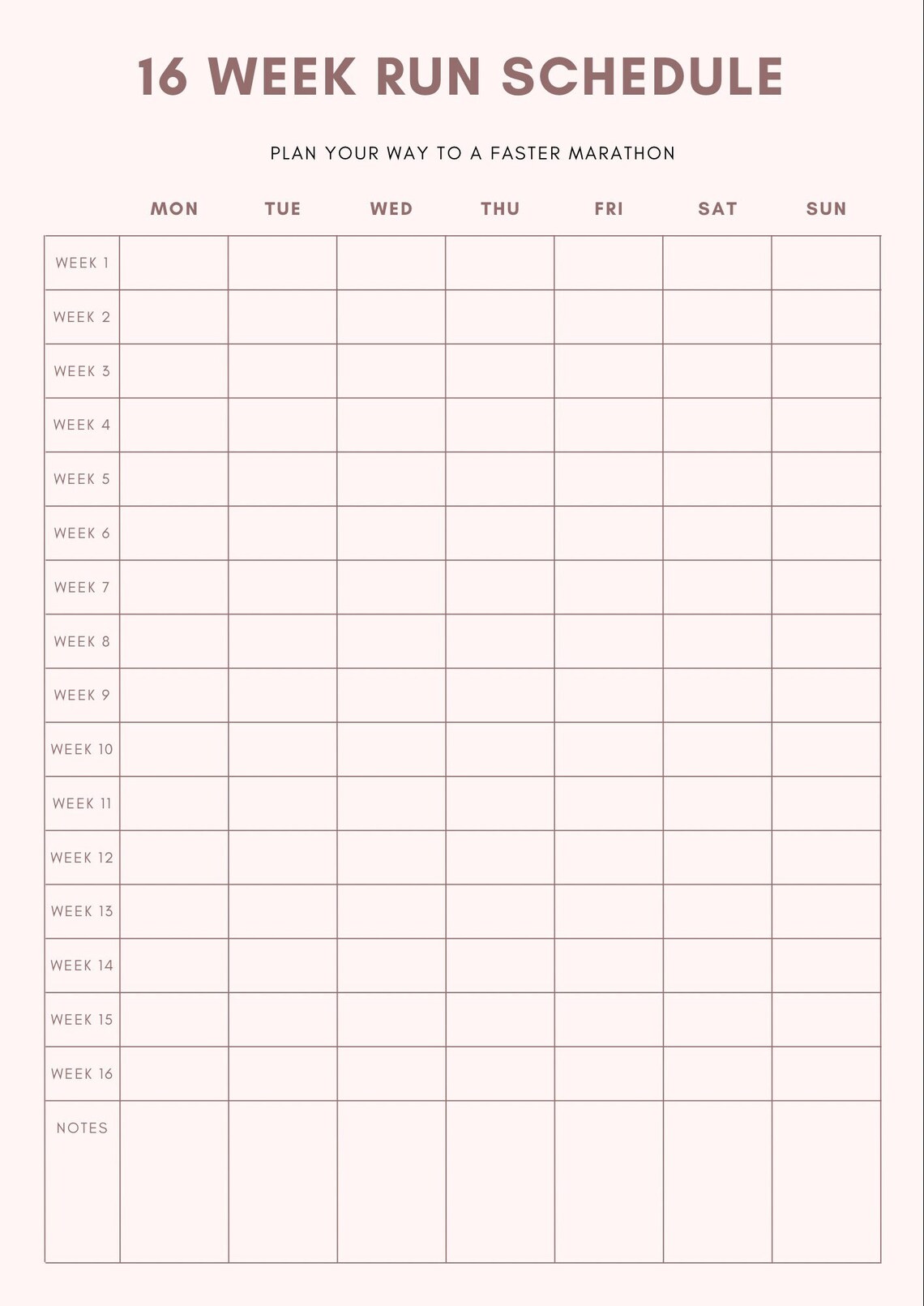 Printable 16 Week Marathon Plan Template - Etsy