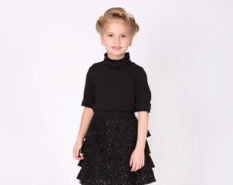 Girl's Turtleneck Half Sleeve Black Stylish Blouse