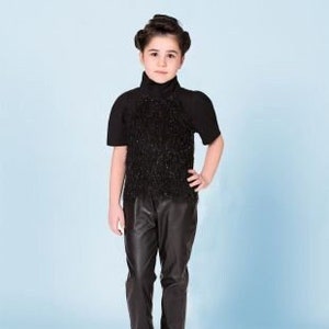 Girl's Tasseled Turtleneck Half Sleeve Black Stylish Knitted Blouse image 1