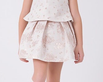 Girl's Rose Jacquard Ecru Skirt