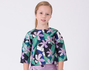 Girl's Sleeve Floral Printed Blouse Multi Color