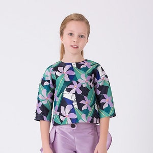 Girl's Sleeve Floral Printed Blouse Multi Color image 1