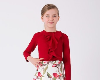 Girl's Long Sleeve Bow Red Blouse