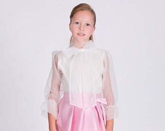 Girl's Organza Blouse with Lace Collar