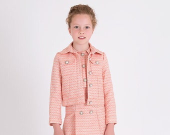 Girl's Sparkly Double Breasted Collar Button Detailed Long Sleeve Orange Jacket