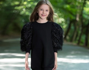 Girl's Black Gilet Dress with Silvery Tassels