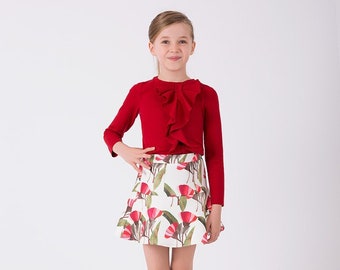 Girl's Red Blouse Ecru Skirt Combination | 2 Pieces