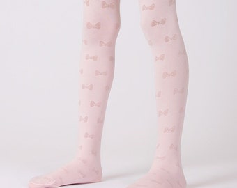 Ribbon Patterned Pink Girls Pantyhose