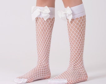 Girls' Mesh Socks with Ribbon Below the Knee