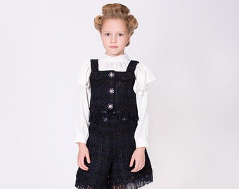 Girl's Stylish Navy Blue Vest with Stony Front Pockets, Sleeveless and Glitter Detail