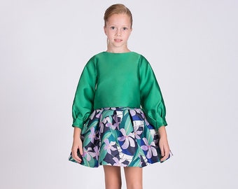 Girl's Green Blouse Skirt Combination | 2 Pieces