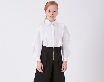 Girl's Ecru Shirt and Black Trousers Combination | 2 Pieces