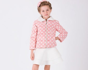 Girl's Faux Fur Collar Quilted Pink Coat