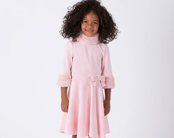 Girl's Pink Gilet Dress with Fur Collar and Sleeves