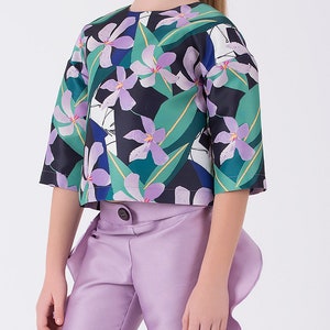 Girl's Sleeve Floral Printed Blouse Multi Color image 2