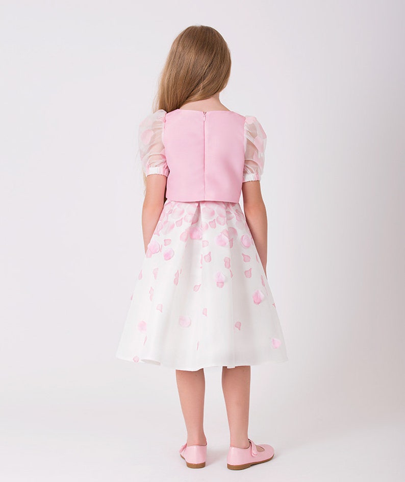 Girl's Long 3D Rose Detailed Pink Skirt image 5