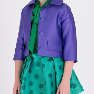 Girl's Button-Closed Pocket Long Sleeve Stylish Purple Color Jacket imagem 3