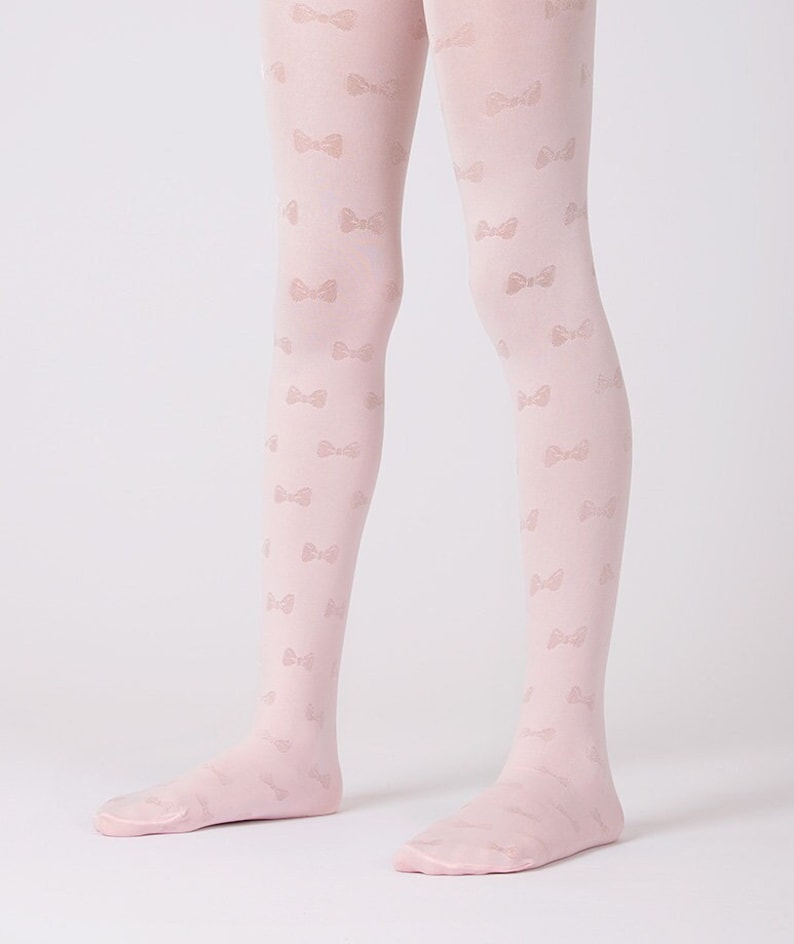 Ribbon Patterned Pink Girls Pantyhose image 1