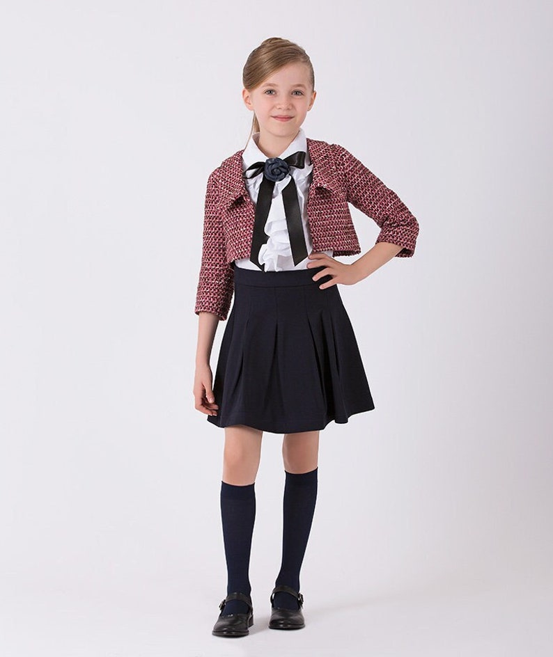 Girl's Pleated Knitted High Waist Stylish Short Skirt Navy Blue