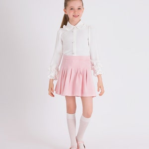 Girl's Pleated Knitted High Waist Stylish Short Skirt Pink