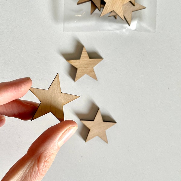 Pack of 50 wooden stars, 10 mm plywood stars, Plywood tags for craft, DIY stars, Plywood supplies