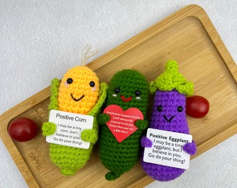 Emotional Positive Support Crochet Gift-Handmade Crochet Pickle/Corn/Eggplant-Home Table Decor- Gift for her/him/Family,Positive Desk decor