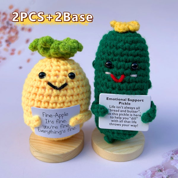 Emotional Support Pickle+Positive Pineapple Finished Product-Xmas Stocking Stuffer Gift-Pick me up Gift-Crochet Pickle-Gift for Family