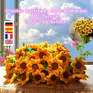 Crochet Sunflower Blanket Bouquet PDF Tutorial,A Crochet Shawl Gift For Mom,Crochet Sunflower Pattern