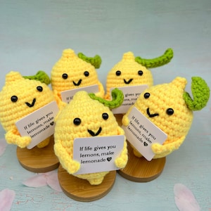 Bulk sale of handmade lemon crochet toys – Caring Gifts, Pick Me Up, Table Encourage Decor,Handmade Cute Fruit,Emotional Support Desk Buddy