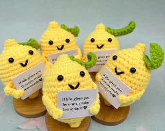 Bulk sale of handmade lemon crochet toys – Caring Gifts, Pick Me Up, Table Encourage Decor,Handmade Cute Fruit,Emotional Support Desk Buddy