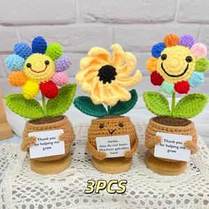 Crochet Emotional Support Sunflower/golden chrysanthemum potted plants,Desk Decor for office,Father&#39;s Day Gift-Thank you for helping me grow