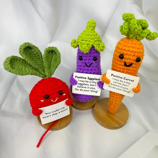 Handcrafted Harvest: Crochet Carrot, Beet, Eggplant Trio - Lovingly handmade gifts for a touch of nature's charm. HandmadeHarvest -GiftIdeas