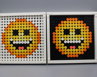 Brick Art Emoji con faccia sorridente, utilizzando i mattoncini LEGO®