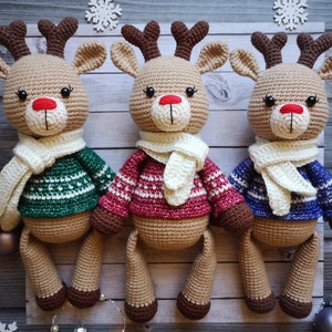 Stuffed baby reindeer toy, Christmas Rudolf the reindeer doll in sweater, First Christmas gift for kids,