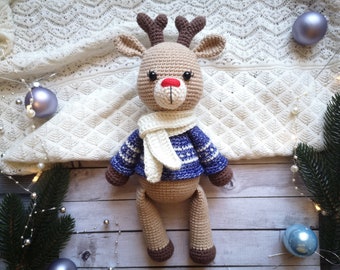 Stuffed baby reindeer doll for boy, Rudolph the reindeer toy, Christmas deer toy  Ready to ship