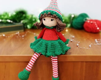 Christmas stuffed elf girl doll Handmade elf toy Home Christmas decor